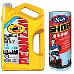 10-Qt Pennzoil Platinum High Mileage Motor Oil 5W-30 + 2 Shop Towels