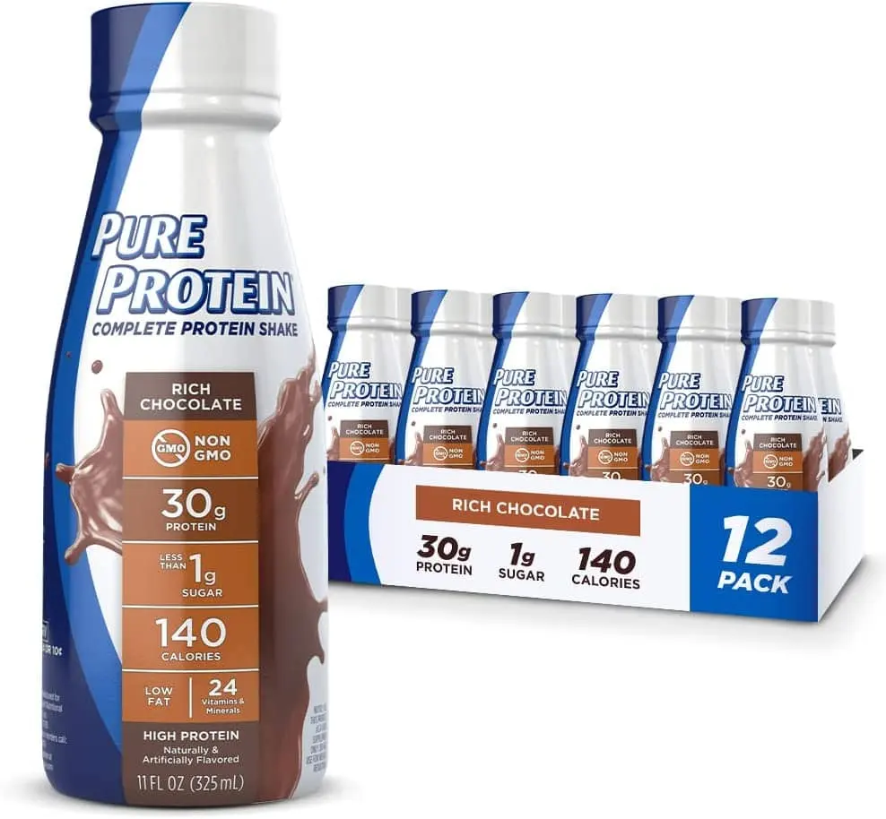 12-Pack 11-oz. Pure Protein Milk / Whey Protein Shakes (Chocolate or Vanilla)