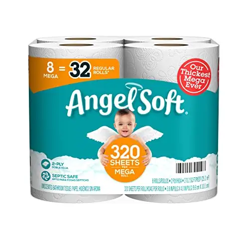 Angel Soft 厕所卫生纸，8 Mega Rolls 超大卷，相当于32普通卷