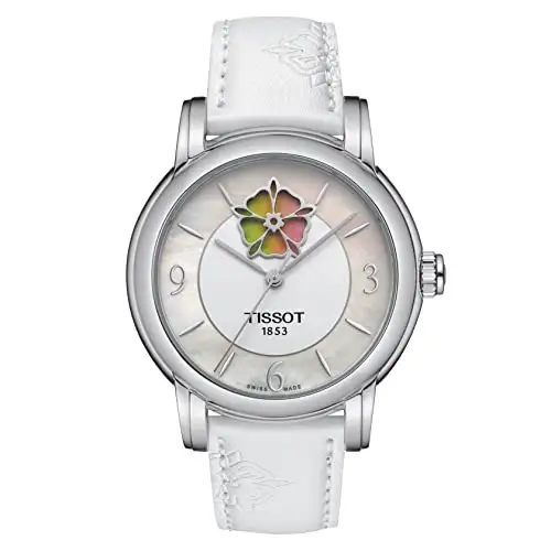 ​Tissot Women's Lady Heart Flower 316L Stainless Steel case Swiss Automatic Watch with Synthetic Strap, White, 16 (Model: T0502071711705)