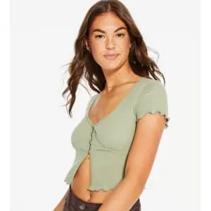 Aeropostale Women's Flyaway Button-Front Cropped Tee