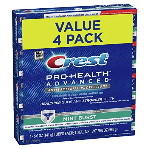 Crest Pro-Health Advanced Antibacterial Protection Toothpaste, Mint Burst, 5oz (Pack of 4), Now