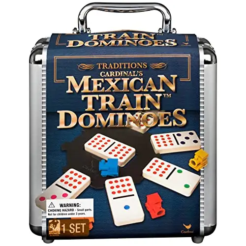 Spin Master Mexican Train Dominoes Set Tile Board Game w/ Aluminum Case