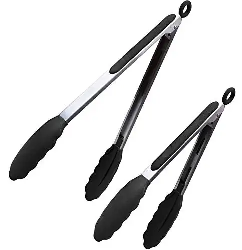 Riveira Tongs for Cooking with Silicone Tips | 9 and 12-Inch Pieces Set | Non-Stick Kitchen Grill Tongs | BBQ Grilling Tong | 550°F High Heat-Resistant Premium Silicone Tips