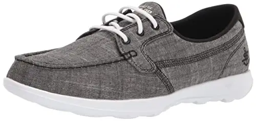 Skechers Women's Go Walk Lite-15433 Boat Shoes (Black/White)