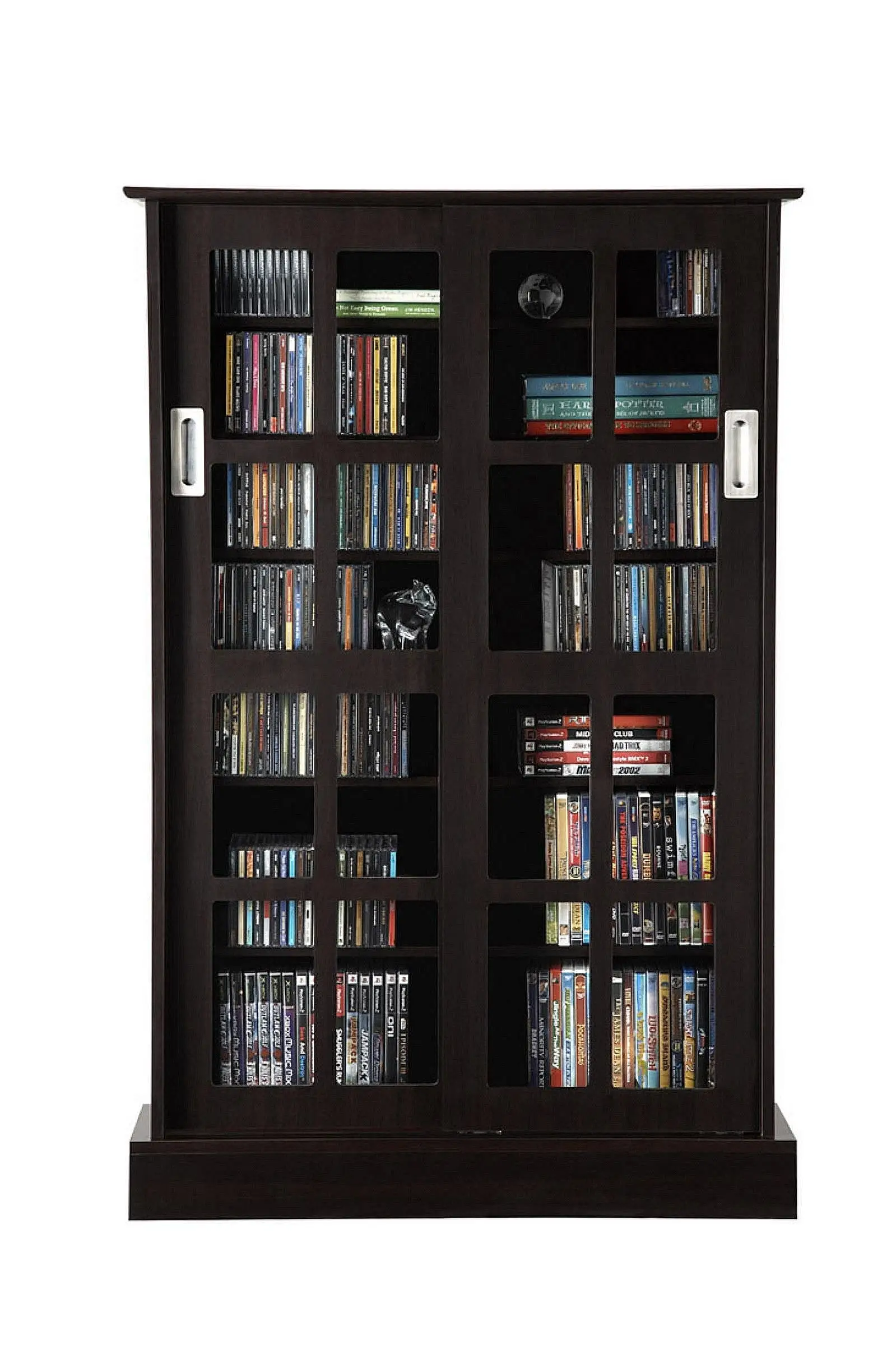 Atlantic Windowpane Media Storage Cabinet w/ Tempered Glass Pane Doors (Espresso)