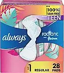 56-Ct Always Radiant Teen Feminine Flexfoam Pads Size 1