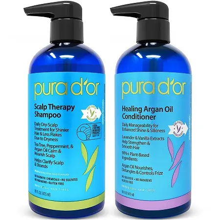 仅限Prime会员！Pura d'or 纯天然有机 阿甘油头皮滋养洗发水/护发素套装，16 oz/瓶