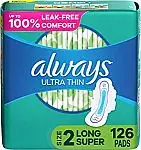 2 x 126 Count Always Ultra Thin, Size 2 Long, With Wings, Unscented