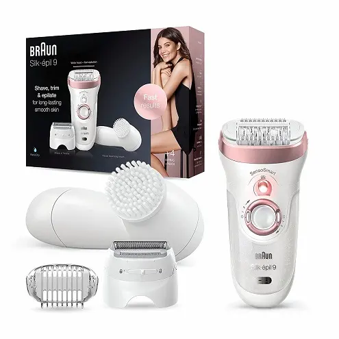 Braun Epilator Silk-épil 9 9-880, Facial Hair Removal for Women, Wet & Dry, Facial Cleansing Brush, Women Shaver & Trimmer, Cordless, Rechargeable, Beauty Kit