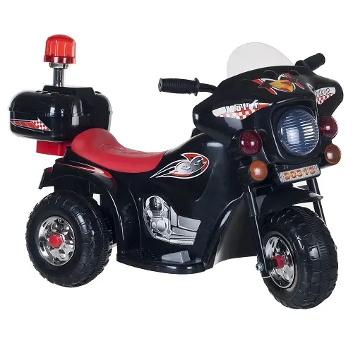 Kids' Electric Motorcycle - 3-Wheel Battery-Powered Ride-On Trike for Ages 3 to 6 with Police Decals, Reverse, and Headlights by Lil' Rider (Black), List Price is