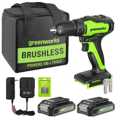 史低价！Greenworks  24V 无绳 电钻，包括8个钻头和2块充电电池