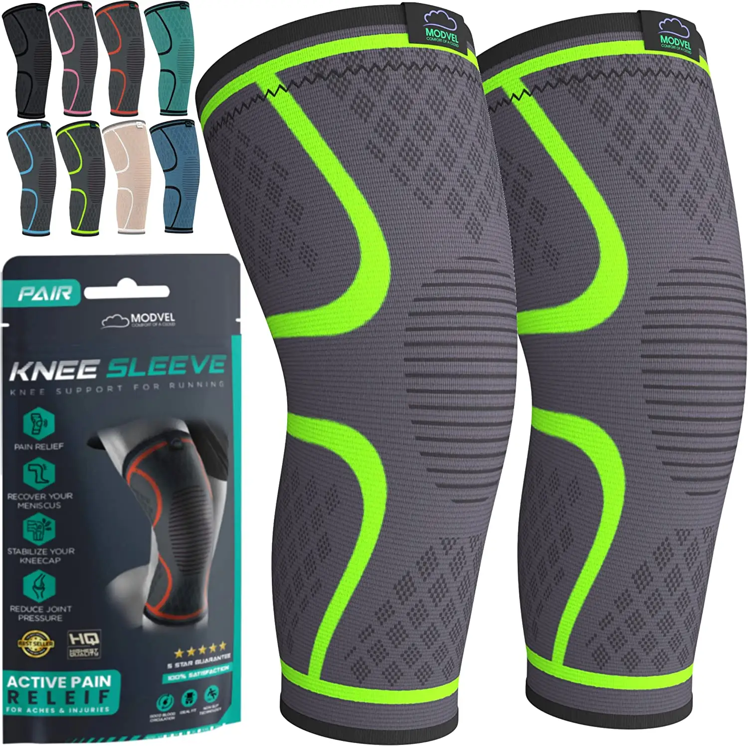 2-Pack Modvel Knee Compression Sleeves (Green, Pink or Purple)