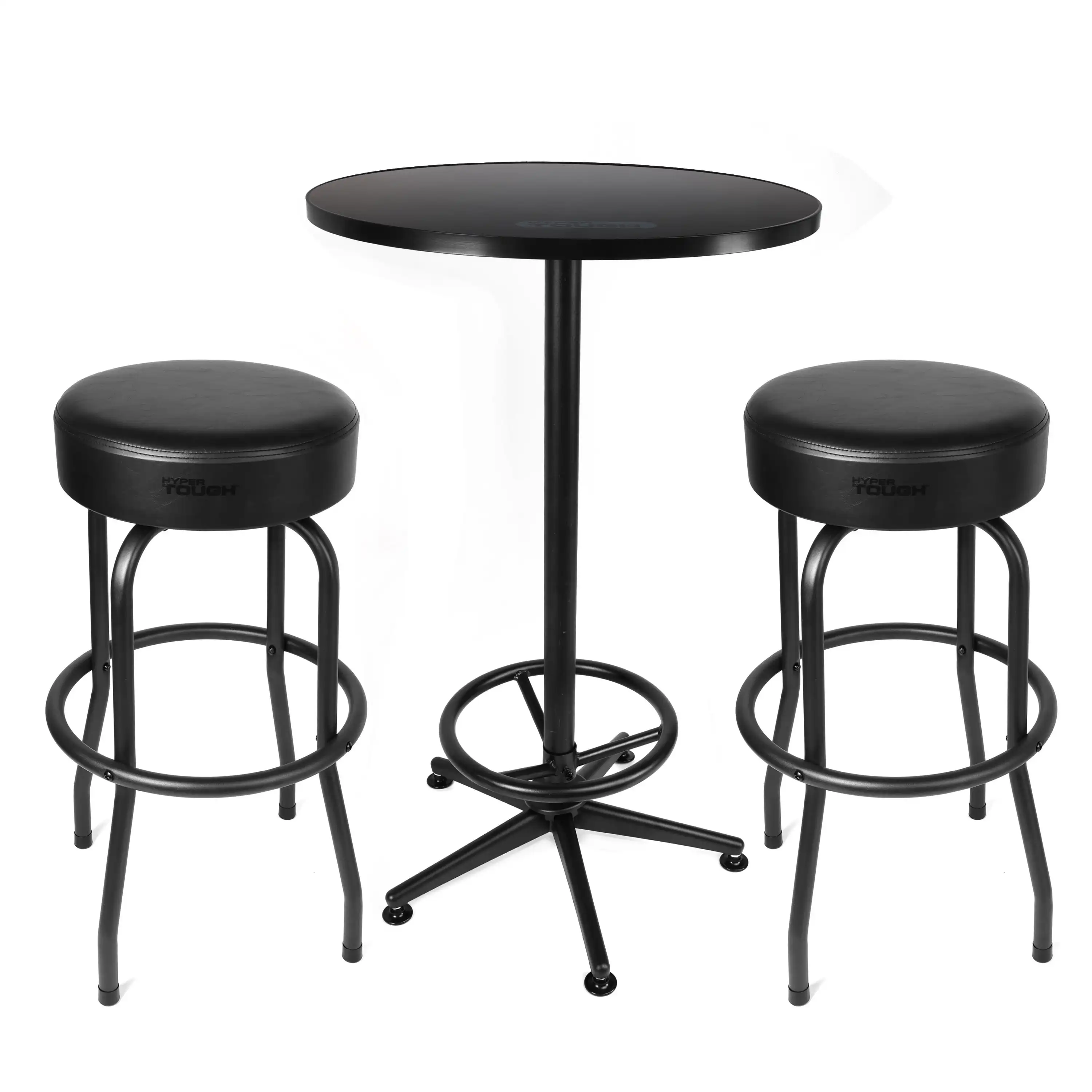 3-Pc Hyper Tough Shop Pub Table & Bar Stool Set (Steel, Black or Diamond Plate)