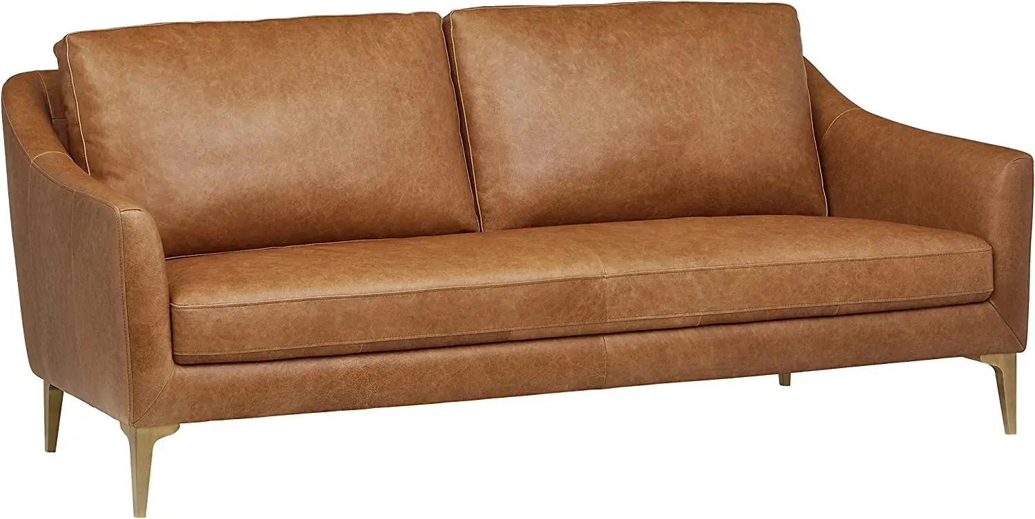 Amazon Brand Furniture: Rivet Alonzo Contemporary Leather Sofa Couch (Cognac)