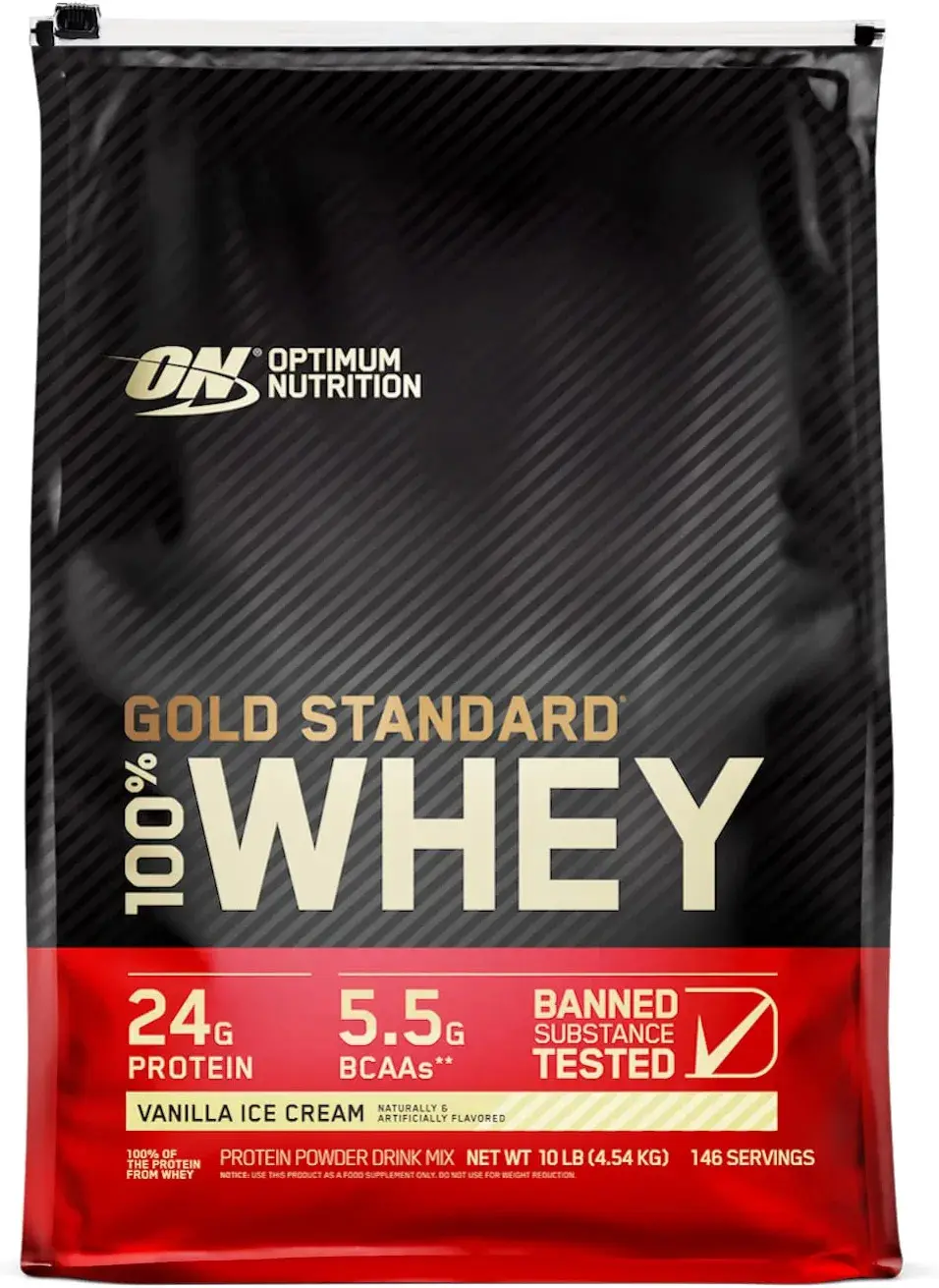 10lb. Optimum Nutrition Gold Stan. 100% Whey Protein Powder (Vanilla Ice Cream)