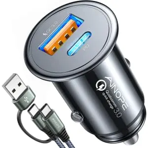 Ainope Dual Port USB-C Car Charger w/ 2-in-1 USB Cable
