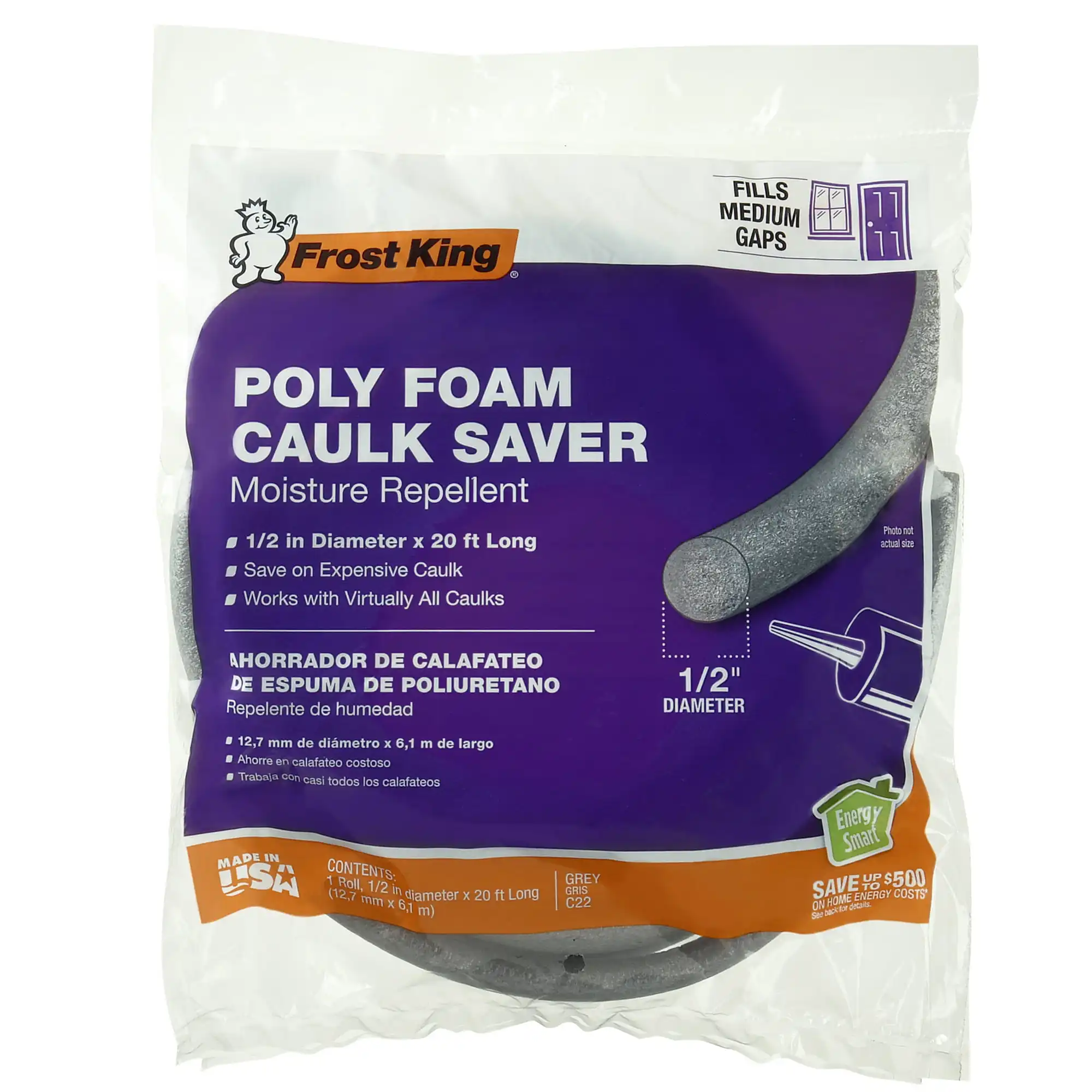 Frost King 1/2" x 20' Moisture-Repellent Poly Foam Caulk Saver (C22AW)