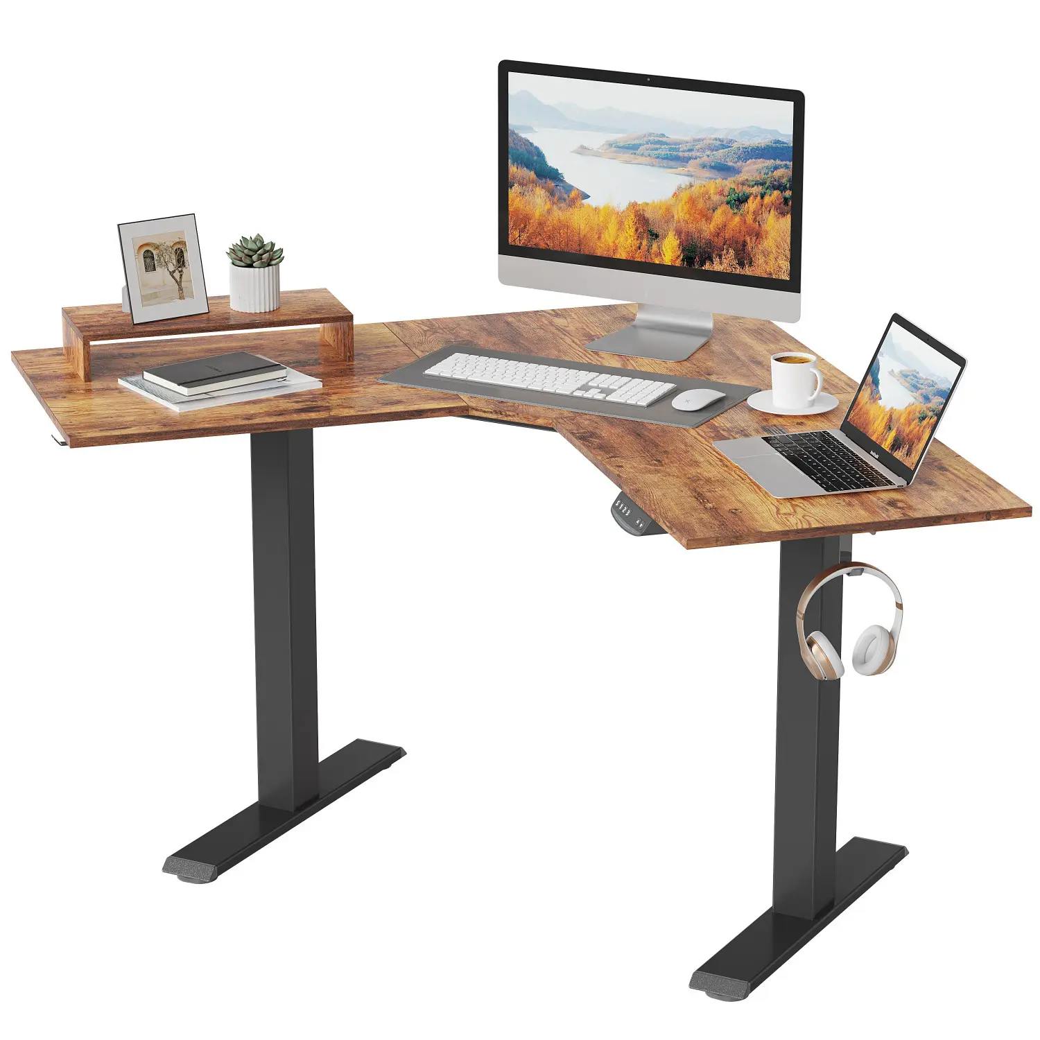 48" FEZIBO Dual Motor L Shaped Adjustable Electric Standing Desk (Brown or Black)