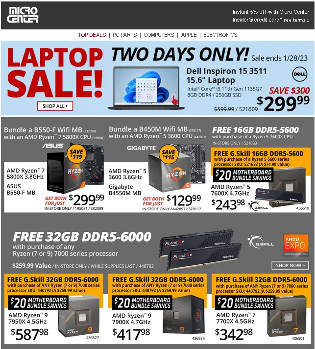 Micro Center: Buy AMD Ryzen 5 7600X, Get Free 16GB G.Skill DDR5-5600 RAM Module