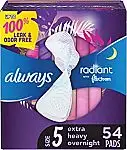 54-Ct Always Radiant Feminine Pads Size 5 Extra Heavy Overnight
