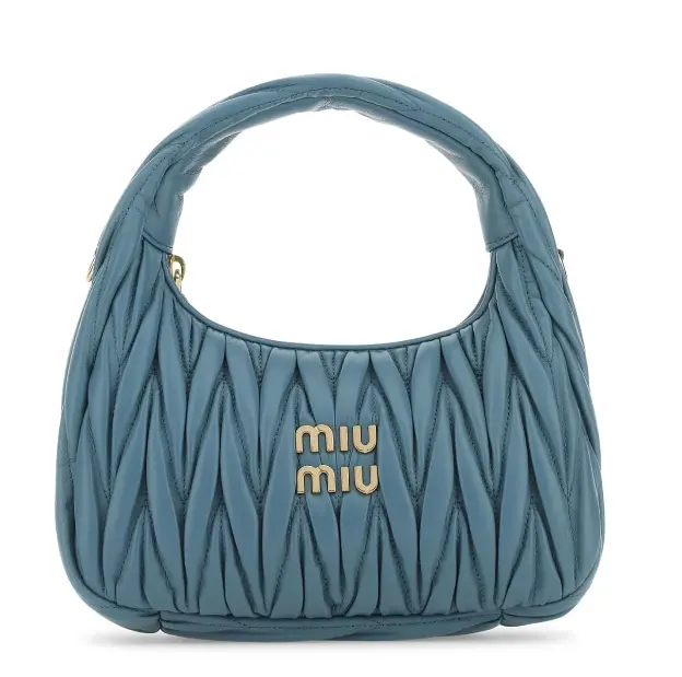 降价！Miu Miu Wander 海洋蓝缎面hobo包