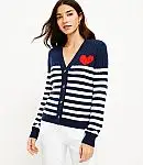 LOFT Heart Puff Sleeve V-Neck Cardigan