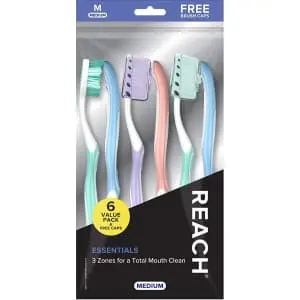 Reach Essentials Toothbrush with Toothbrush Covers 6-Pack