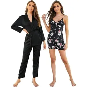 Women's 4-Piece Silk Satin Pajamas Set