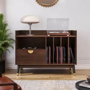 Margaux Mid Century Record Player Stand Book Cabinet