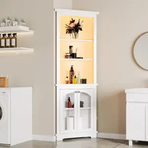 64" Tall Corner Storage Cabinet with LED Light
