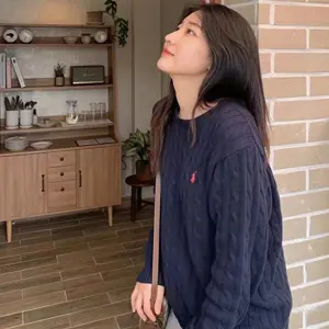 Polo Ralph Lauren拉夫劳伦男款藏蓝色经典绞花毛衣