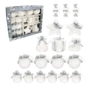 Nature Vibe 18-Piece Faux Fur White Christmas Ornament Set