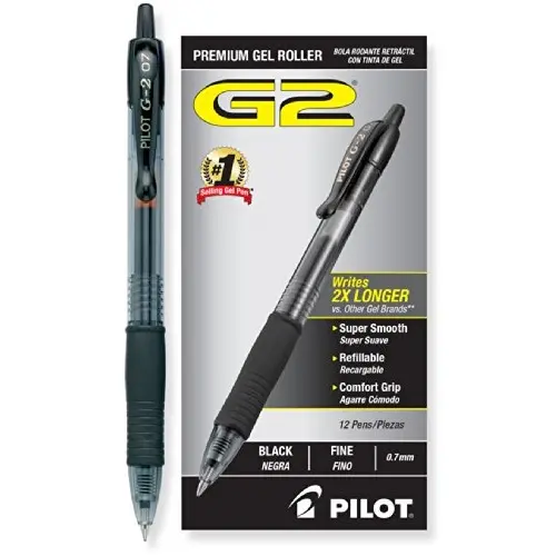 Pilot G2 Retractable Premium Gel Ink Roller Ball Pens, Fine Point, Black, Box of 12 (31020), only $13.99
