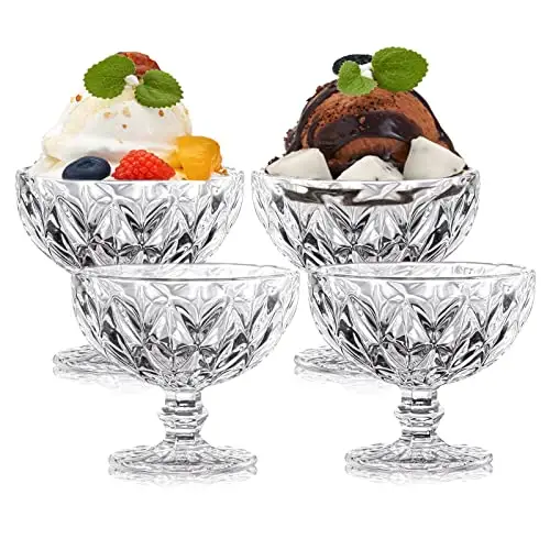 TIMEFOTO 复古钻石冰淇淋玻璃碗(4 件套)