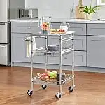 Gatefield Small Chrome Metal Rolling Microwave Kitchen Cart