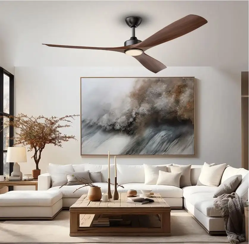 IHomeAdore Ceiling Fans with Lights 60 Inch Modern Ceiling Fan with Remote Control LED Ceiling Fan for Patios Living Room, DC Motor, Reversible (Walnut)