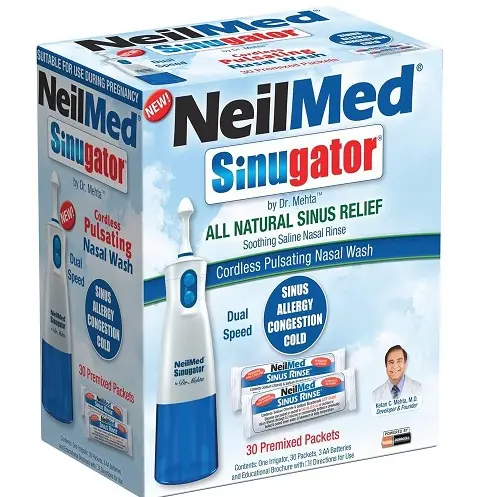 NeilMed Sinugator Cordless Pulsating Nasal Wash Kit with One Irrigator, 30 Premixed Packets and 3 AA Batteries $22.79