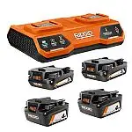 RIDGID 18V Dual Port Simultaneous Charger with (4) Batteries