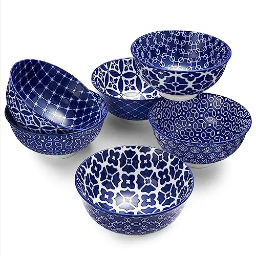 DOWAN 蓝白青花陶瓷碗 10盎司 6个装