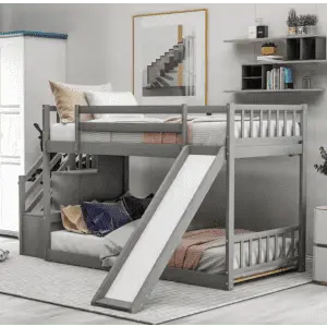 Harper & Bright Designs Twin-Over-Twin Bunk Bed Daybed with Slide and Stairway