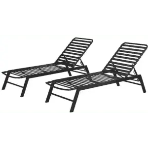 Hampton Bay Adjustable Outdoor Strap Chaise Lounger 2-Pack