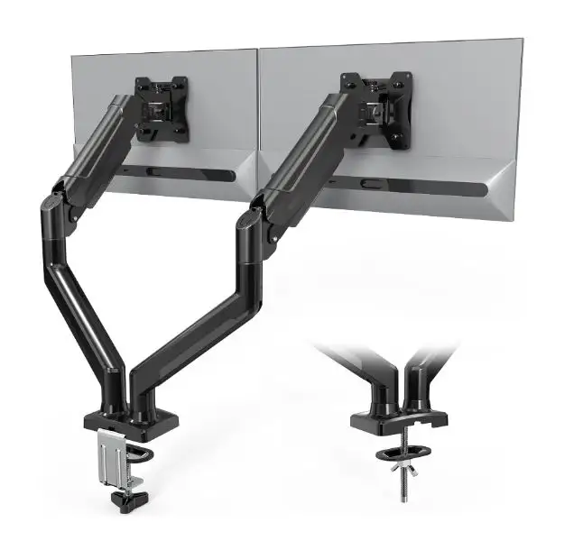BONTEC Dual Monitor Desk Mount for 13-32 Inch Screens, Ergonomic Gas Spring Arm Stand with Cable Management, Tilt, Swivel, Rotation, VESA 75x75, 100x100mm