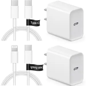 6-Foot USB Type-C & Lightning Cable Fast Charger Bundle
