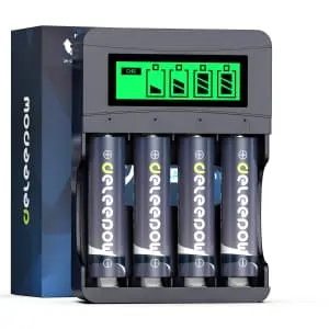 Deleepow Rechargeable AA Batteries 4-Pack w/ Charger