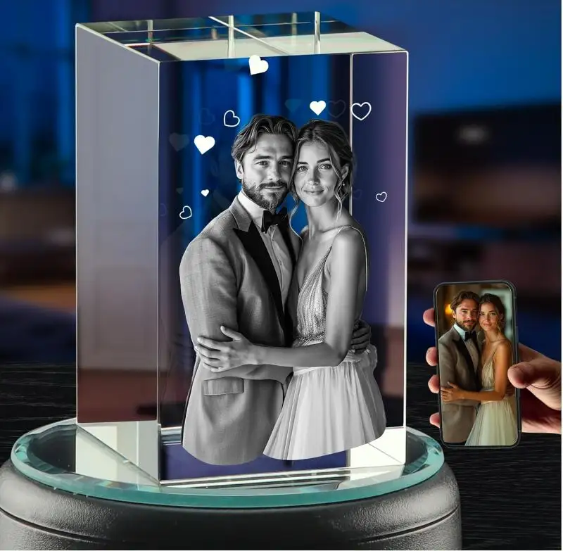 这个礼物太酷太贴心！Snclriao 定制3D 激光蚀刻水晶立方，可刻情侣照片、家庭照片、宠物等，白菜价仅售 $19.99 （50% off）！