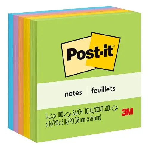 Post-it 粘性便签纸3 x 3吋100张/包，共5包