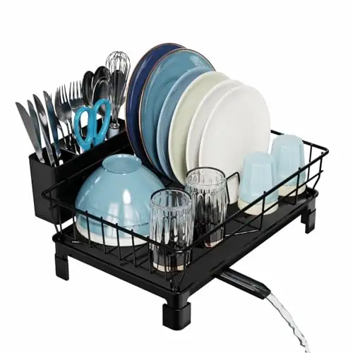 适合小型厨房 GSlife 碗盘沥水架,带托盘,黑色