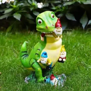 Dinosaur Gnome Attack Garden Statue