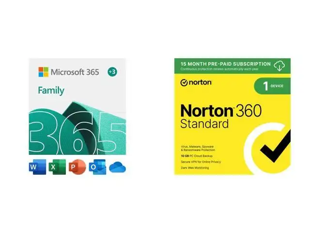 15-Month Microsoft 365 Family (6-Users) + 15-Month Norton 360 Standard (1-Device)